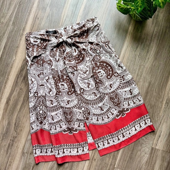 Vintage Talbots Silk A-Line Bohemian Pleated Paisley  Print Midi Skirt Size 6P - Picture 2 of 13